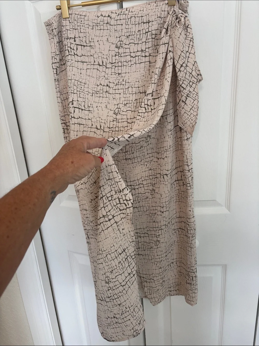 Tyche Beige and Black Patterned Midi Skirt